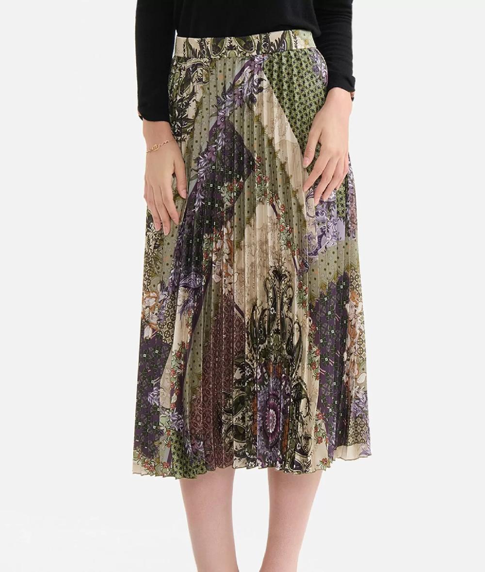 Alviero martini 1a classe Gonna plissé in twill stampa Geo Patchwork Foulard Verde Vendita