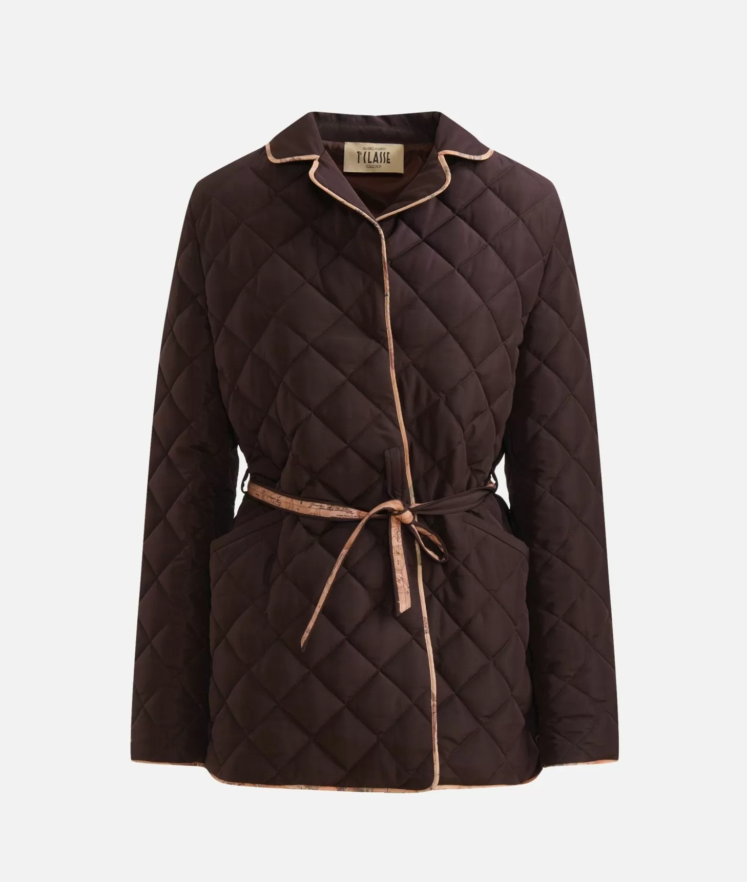 Alviero martini 1a classe Giacca imbottita con cintura in nylon Cioccolato Prezzo Ridotto