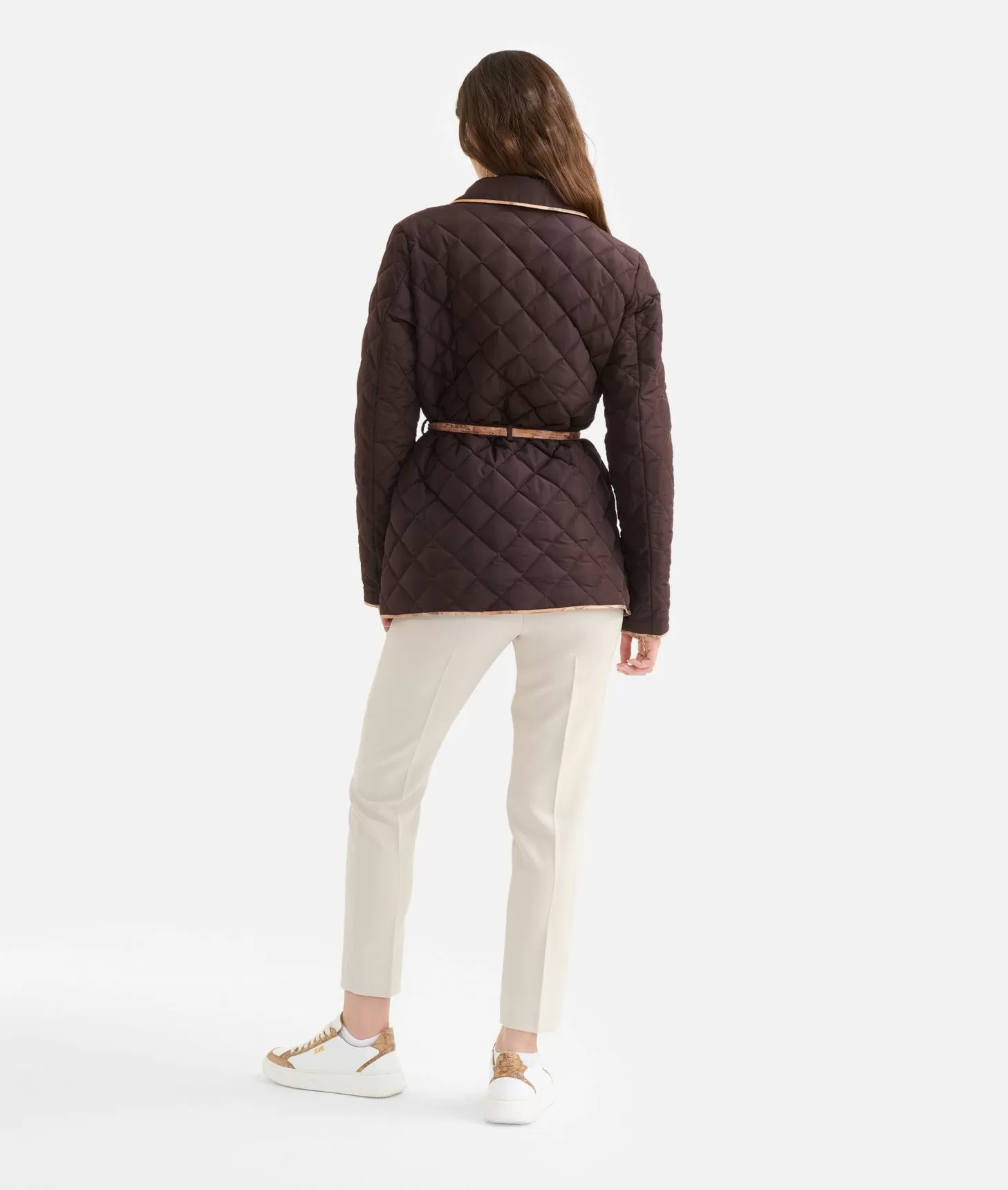 Alviero martini 1a classe Giacca imbottita con cintura in nylon Cioccolato Prezzo Ridotto