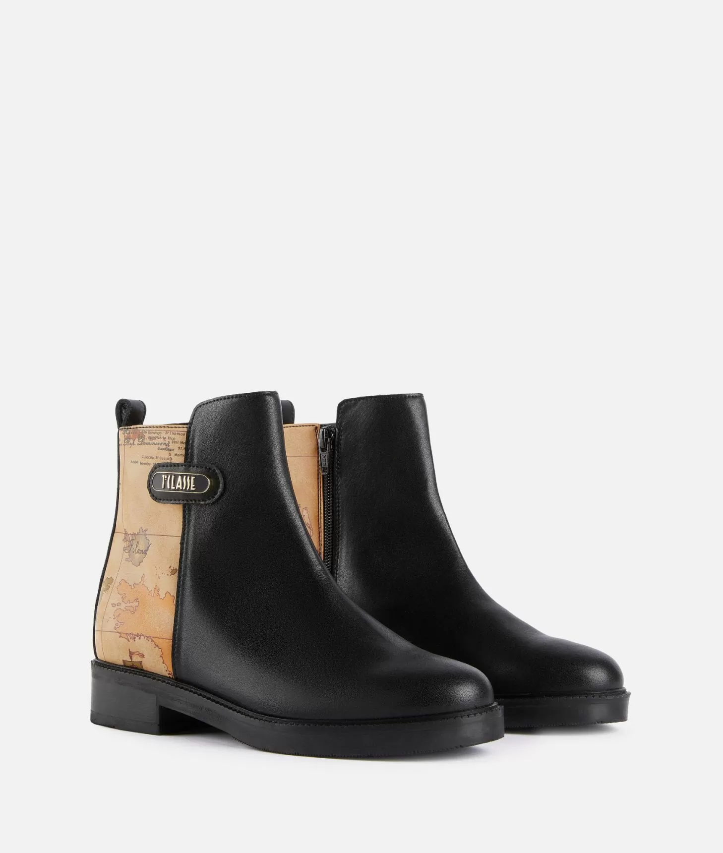 Alviero martini 1a classe Stivaletti beatles in pelle liscia con inserto Geo Classic Neri Outlet