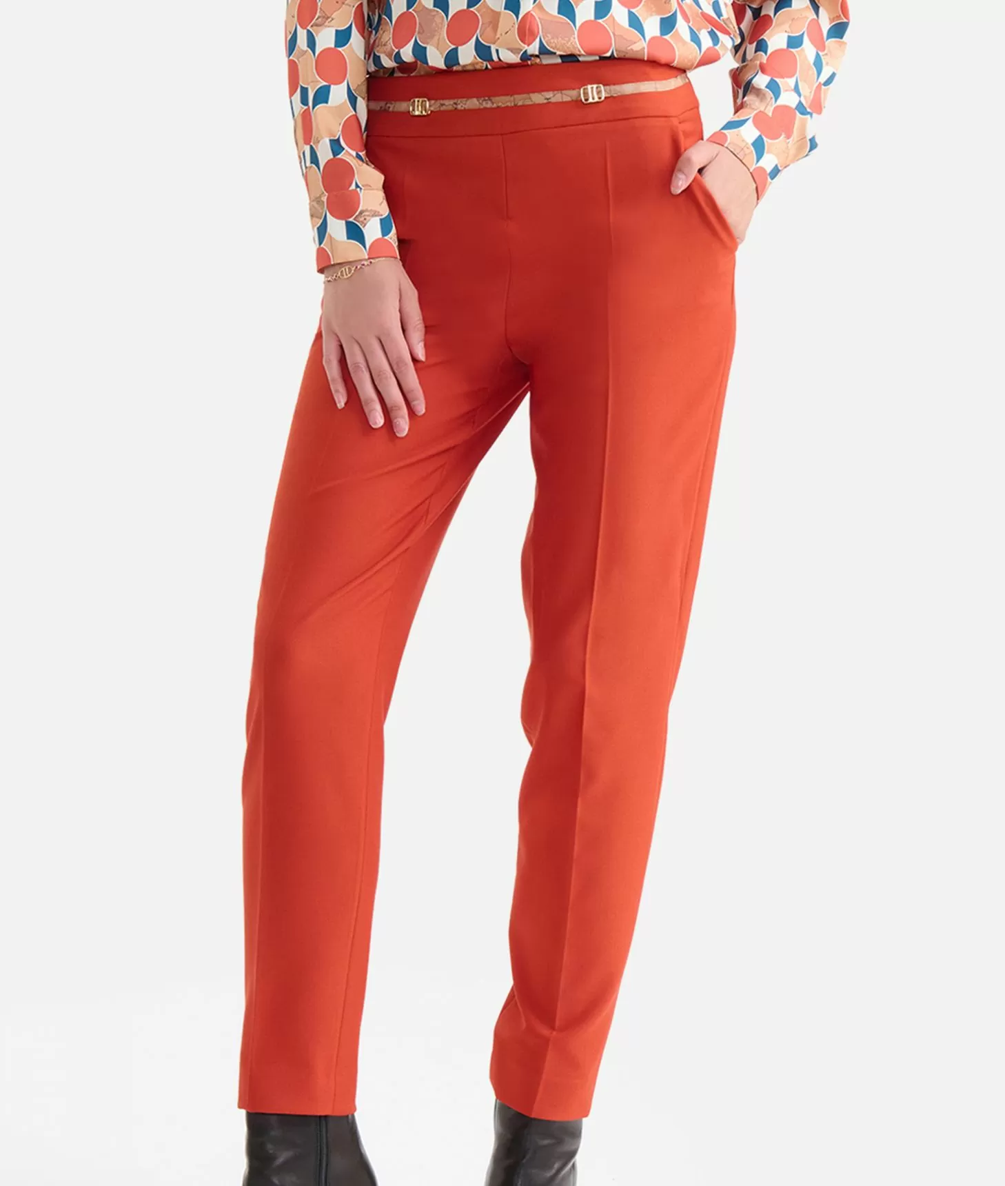 Alviero martini 1a classe Pantaloni in cavallery con fibbiette 1C Mattone Saldi