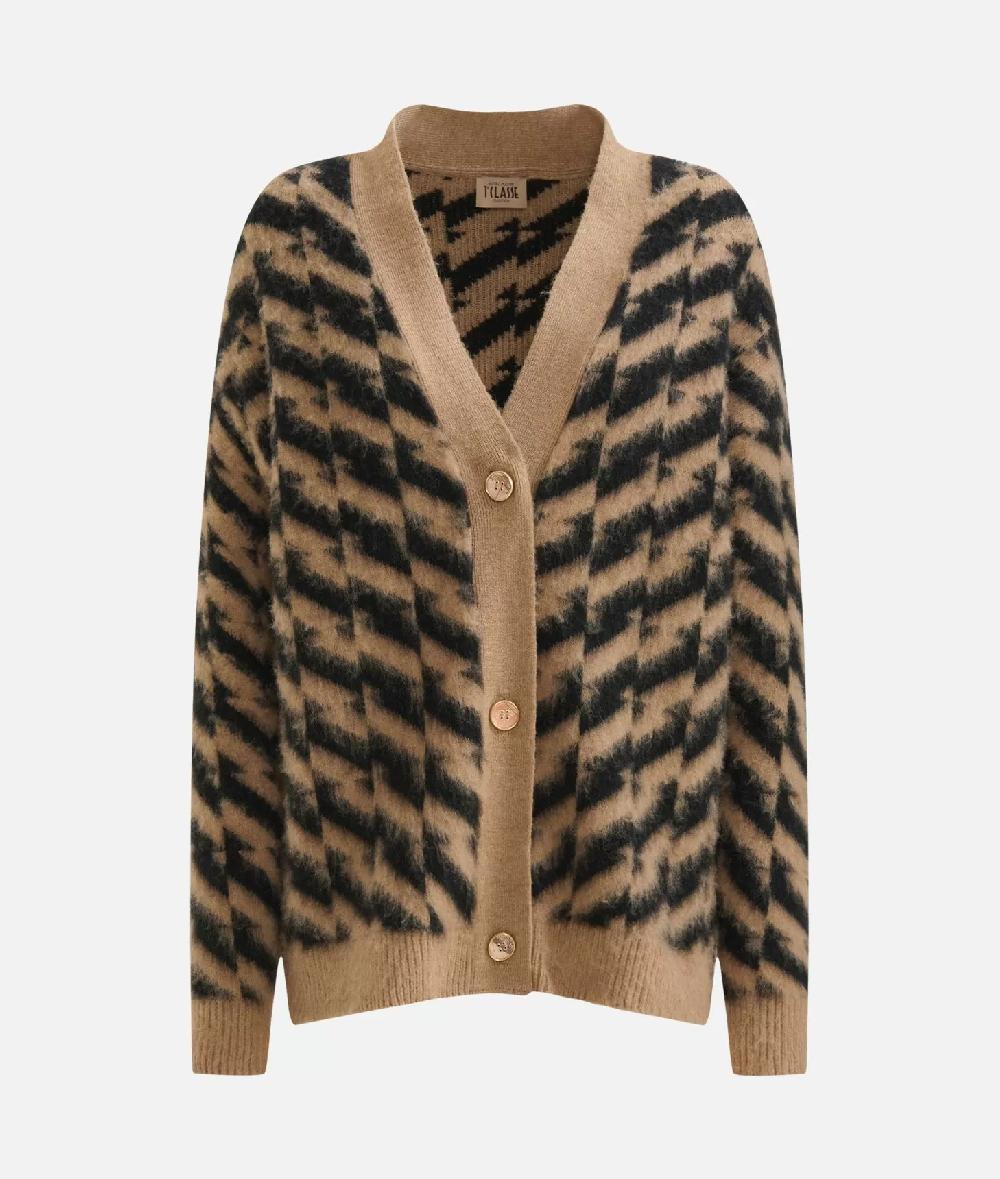 Alviero martini 1a classe Cardigan in filato di lana e viscosa con motivo diagonale Nero Negozio