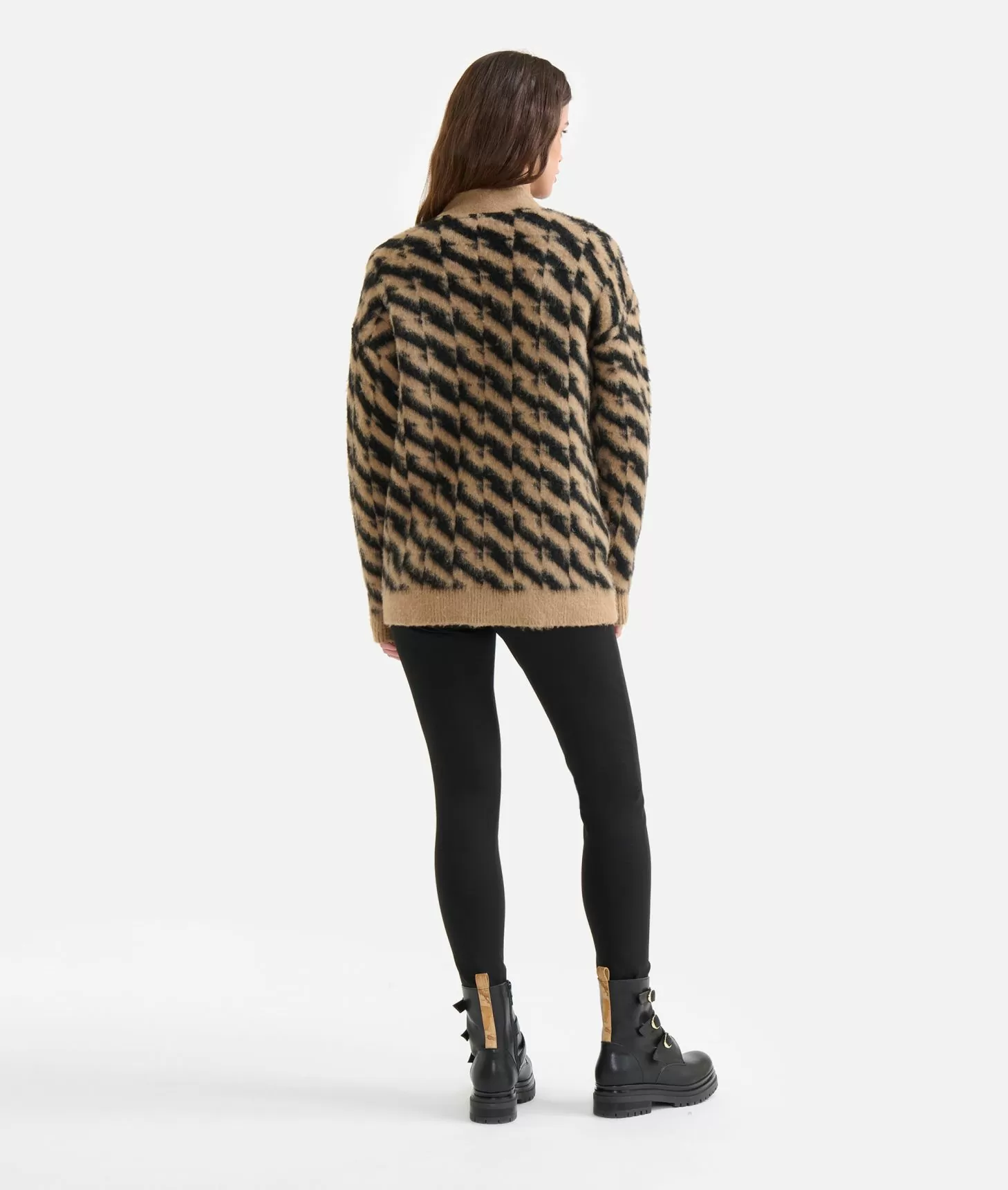 Alviero martini 1a classe Cardigan in filato di lana e viscosa con motivo diagonale Nero Negozio