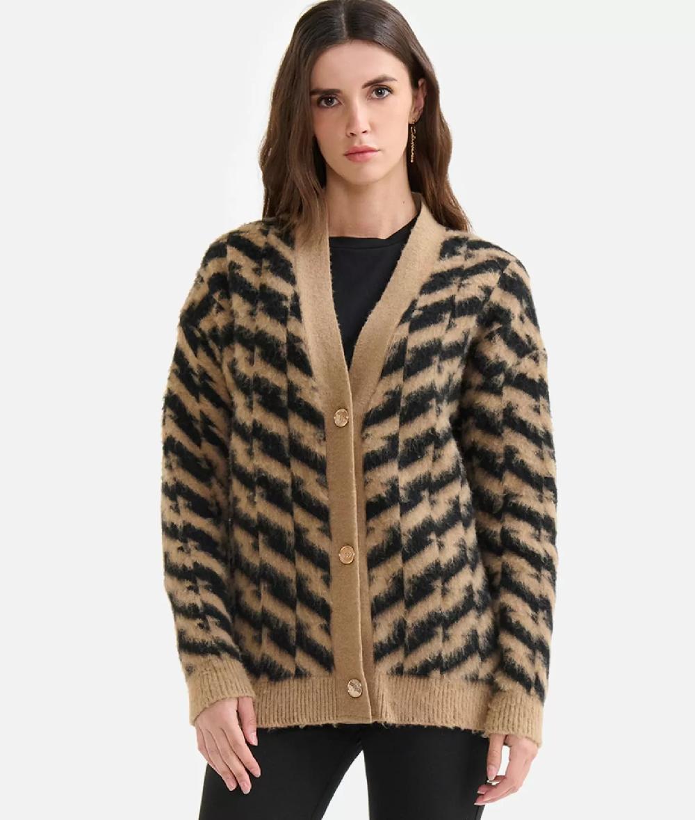 Alviero martini 1a classe Cardigan in filato di lana e viscosa con motivo diagonale Nero Negozio