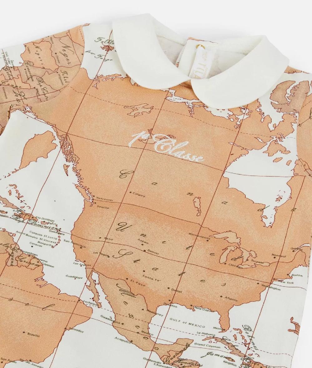 Alviero martini 1a classe Tutina in cotone con mappa Geo Classic Panna Promozione Limitata