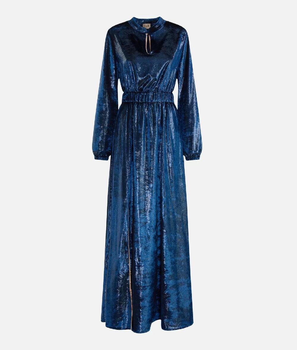 Alviero martini 1a classe Abito lungo in velluto lurex special Blu di Prussia Vendita