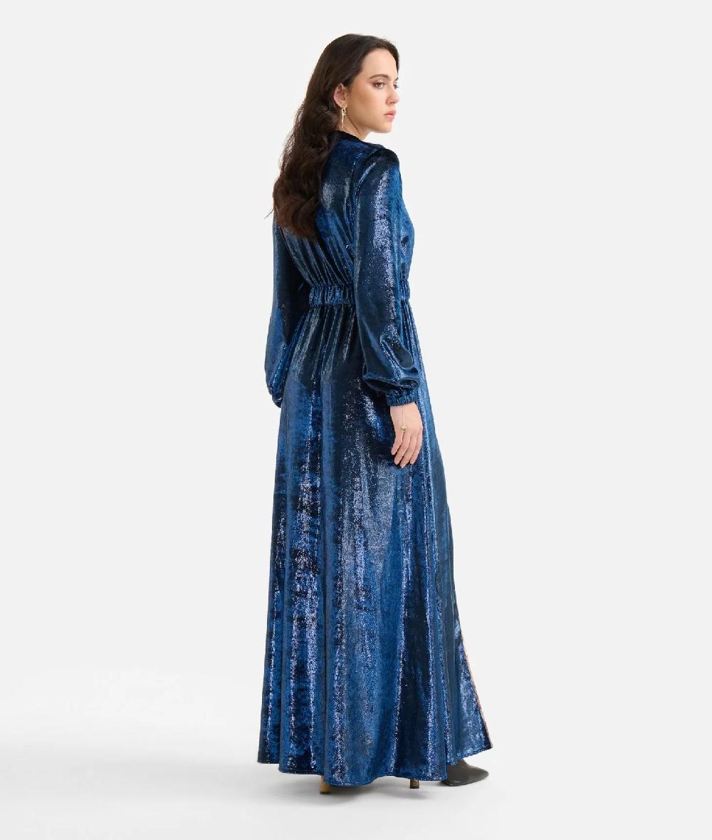 Alviero martini 1a classe Abito lungo in velluto lurex special Blu di Prussia Vendita