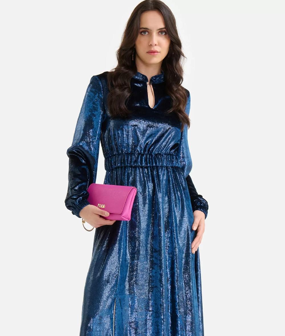 Alviero martini 1a classe Abito lungo in velluto lurex special Blu di Prussia Vendita