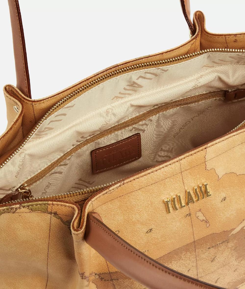 Alviero martini 1a classe Borsa shopping in tessuto stampa Geo Classic Naturale Offerte