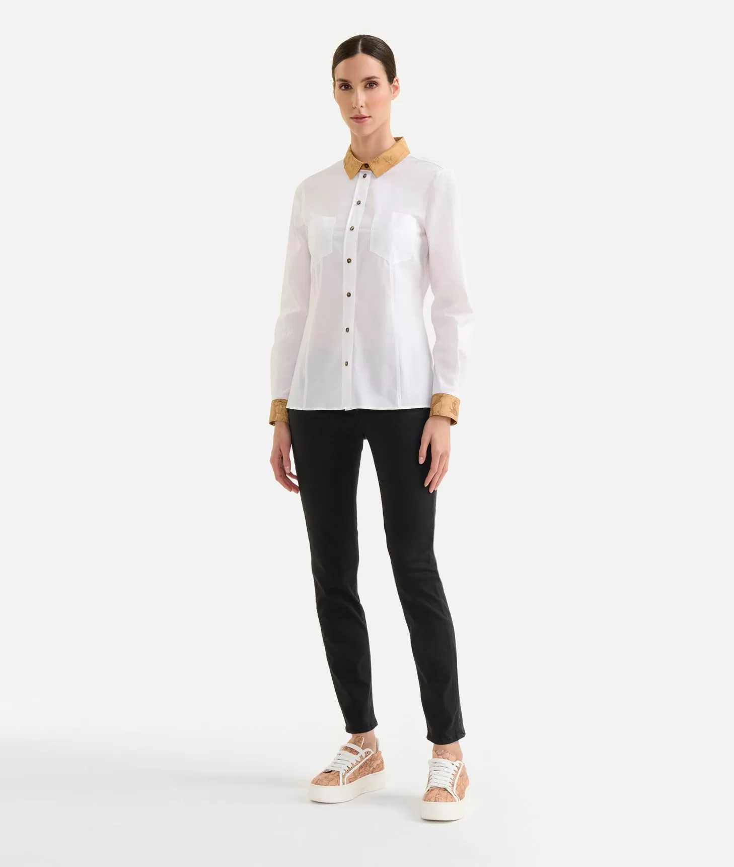 Alviero martini 1a classe Camicia in popeline di cotone stretch con dettagli Geo Classic Bianca Officina