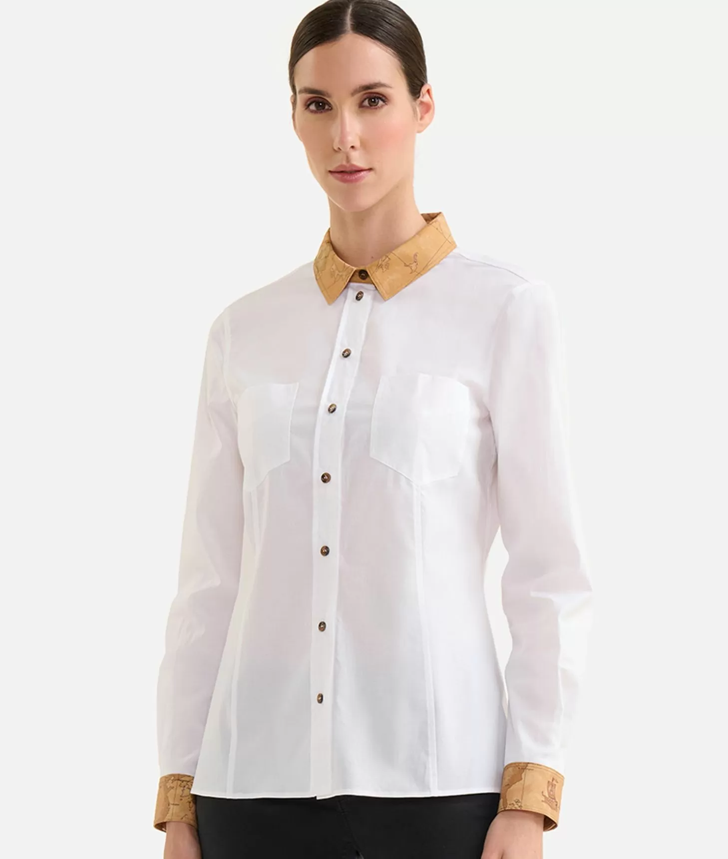 Alviero martini 1a classe Camicia in popeline di cotone stretch con dettagli Geo Classic Bianca Officina