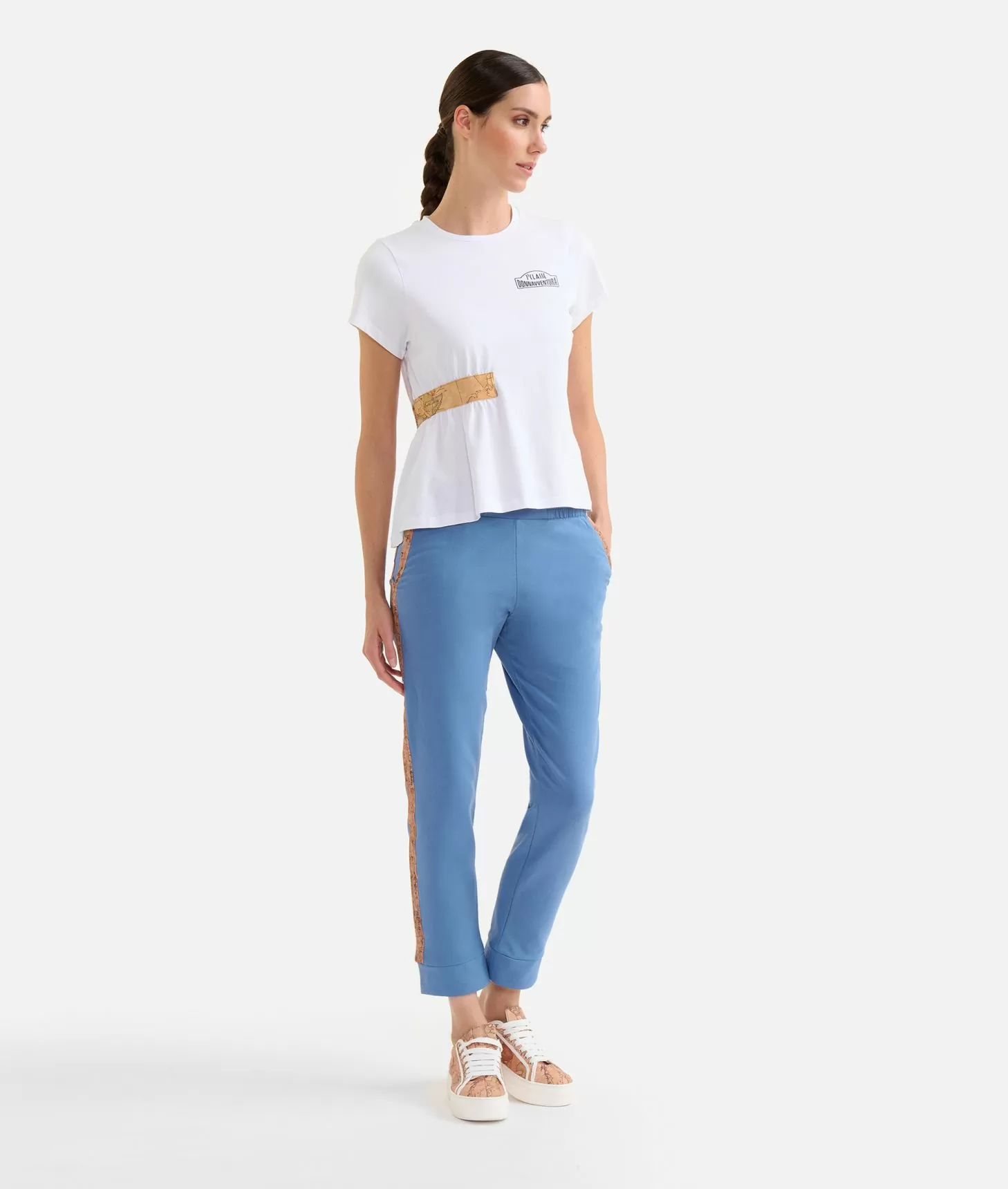 Alviero martini 1a classe T-shirt in jersey di cotone stretch con arriccio Bianca Limitato a 3 giorni