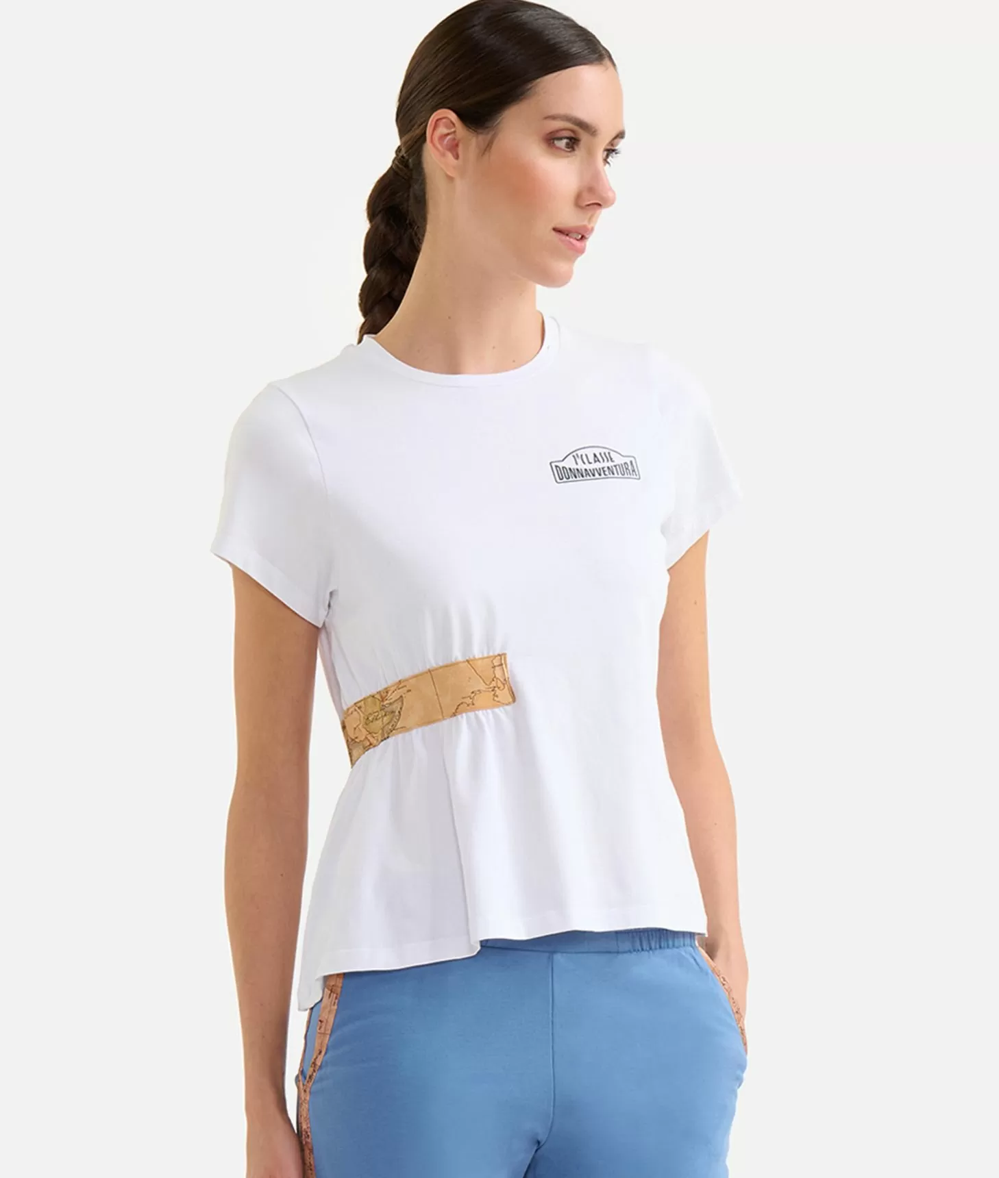 Alviero martini 1a classe T-shirt in jersey di cotone stretch con arriccio Bianca Limitato a 3 giorni