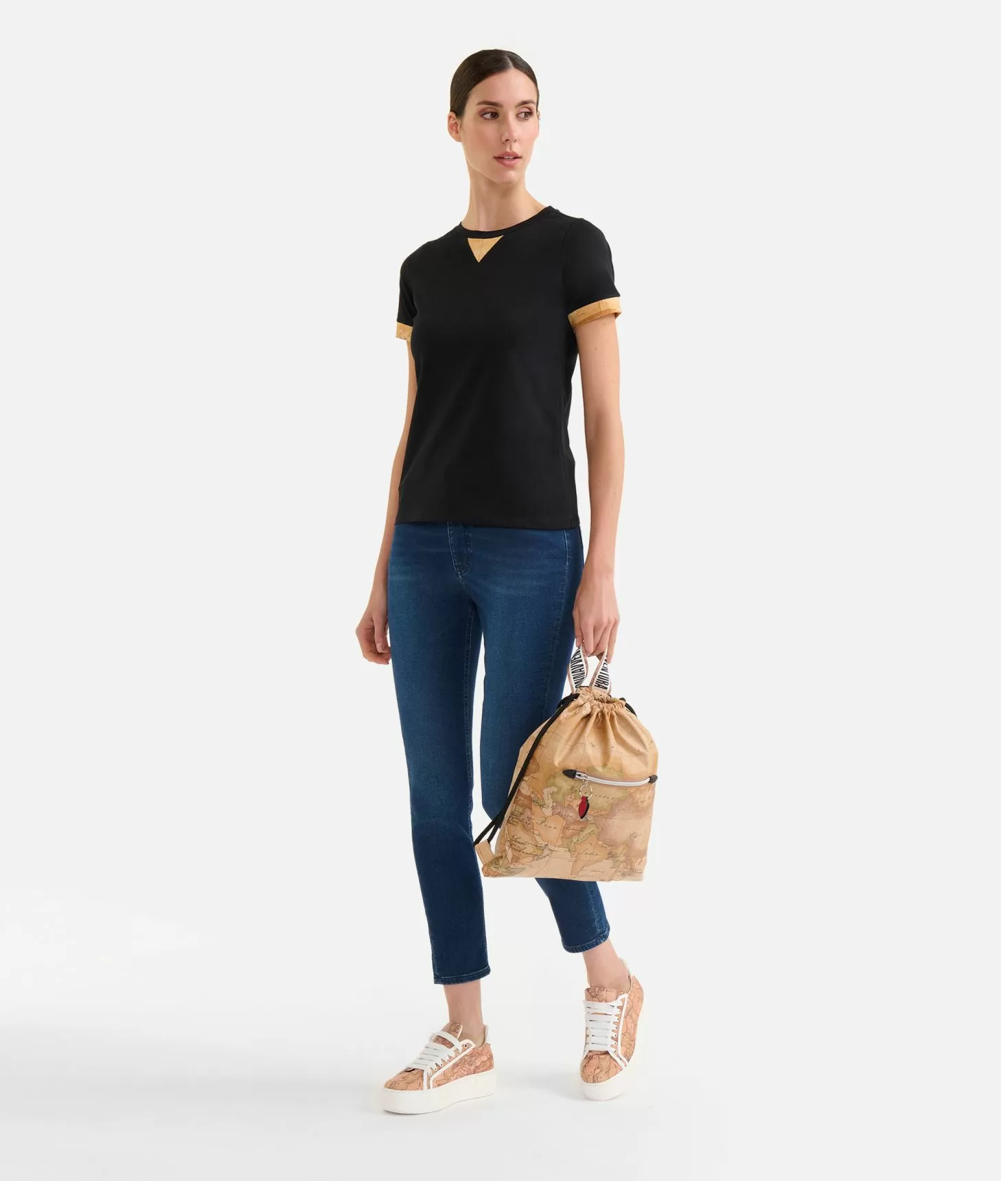 Alviero martini 1a classe T-shirt in jersey di cotone stretch con dettaglio Geo Classic Nera Esporta salva