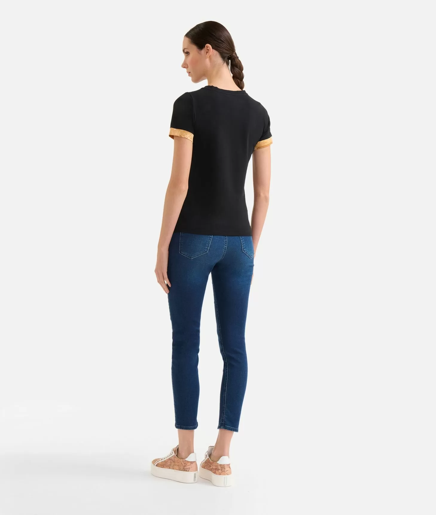 Alviero martini 1a classe T-shirt in jersey di cotone stretch con dettaglio Geo Classic Nera Esporta salva