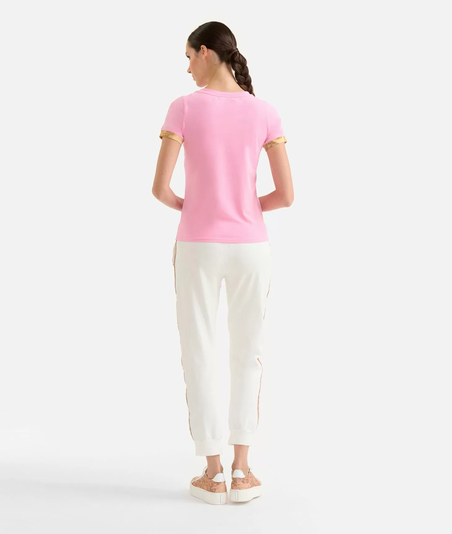 Alviero martini 1a classe T-shirt in jersey di cotone stretch con dettaglio Geo Classic Rosa Confetto Black Friday Prezzi