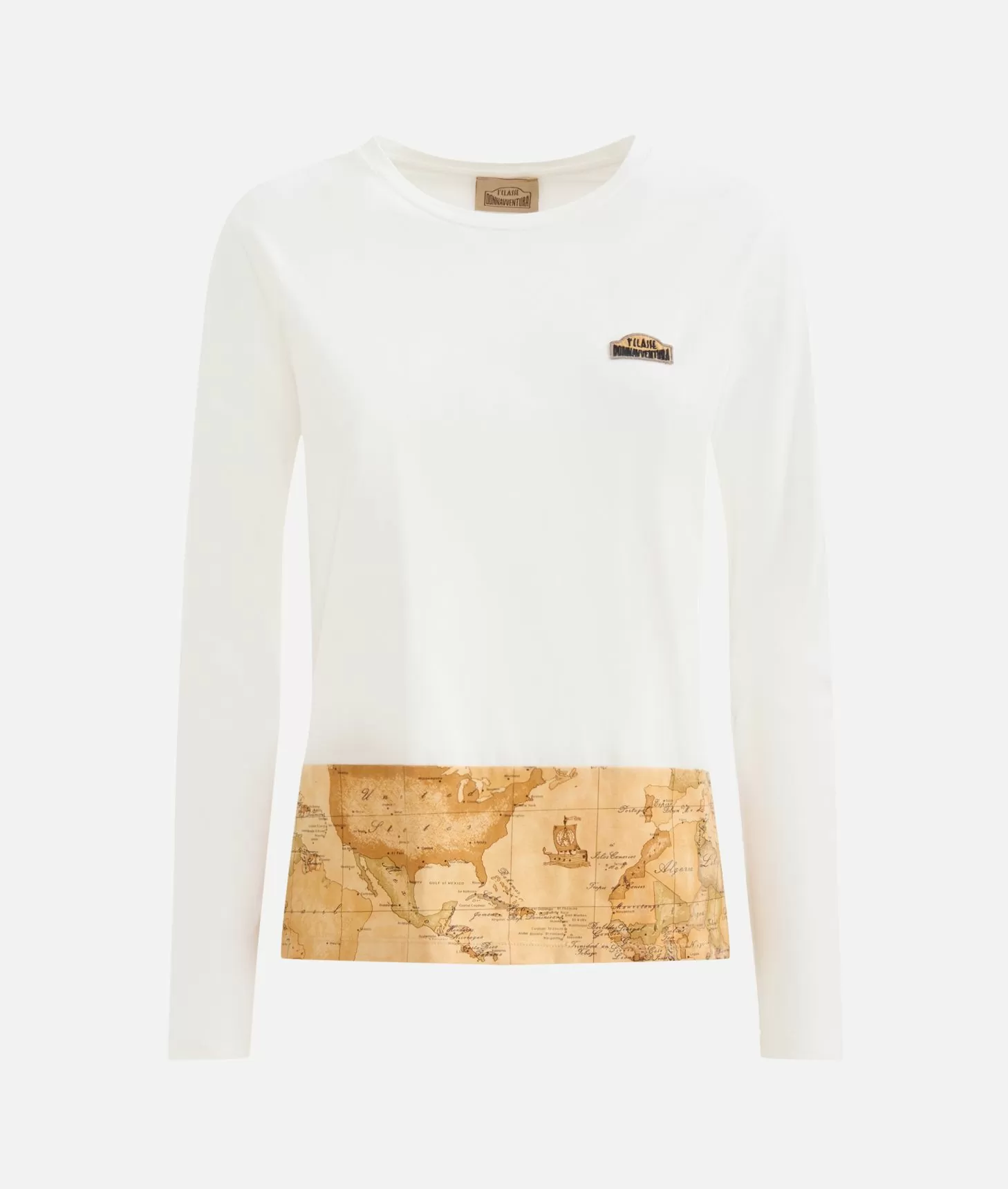 Alviero martini 1a classe T-shirt a maniche lunghe in jersey di cotone stretch con fondo Geo Classic Gesso 50% di sconto per tempo limitato