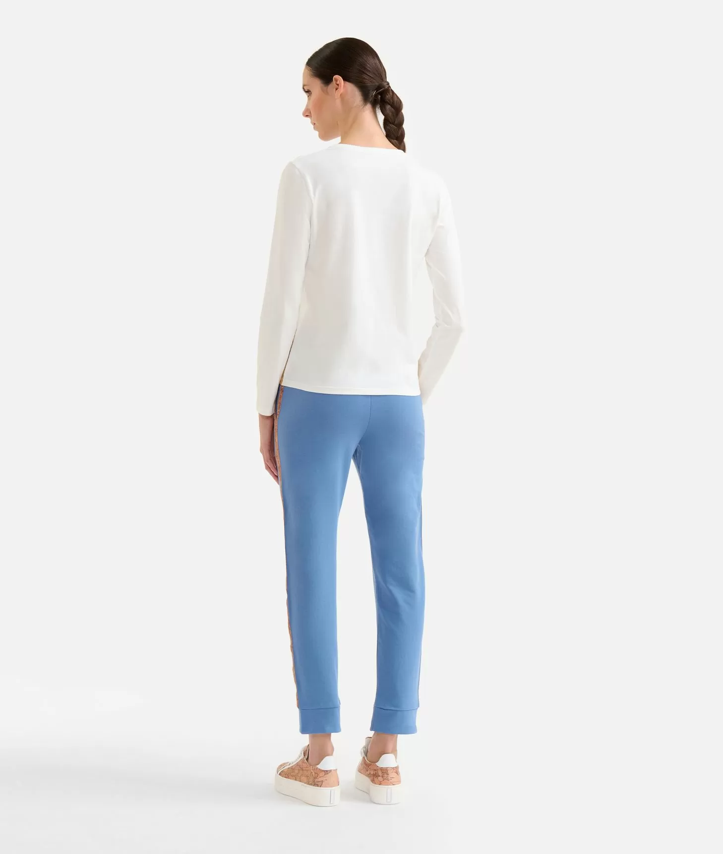 Alviero martini 1a classe T-shirt a maniche lunghe in jersey di cotone stretch con fondo Geo Classic Gesso 50% di sconto per tempo limitato