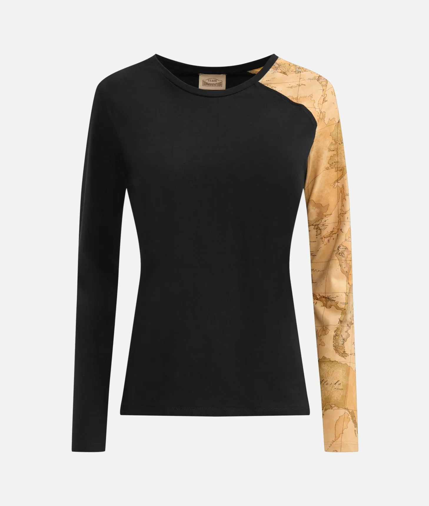 Alviero martini 1a classe T-shirt in jersey di cotone stretch con manica Geo Classic Nera Sconti questo mese