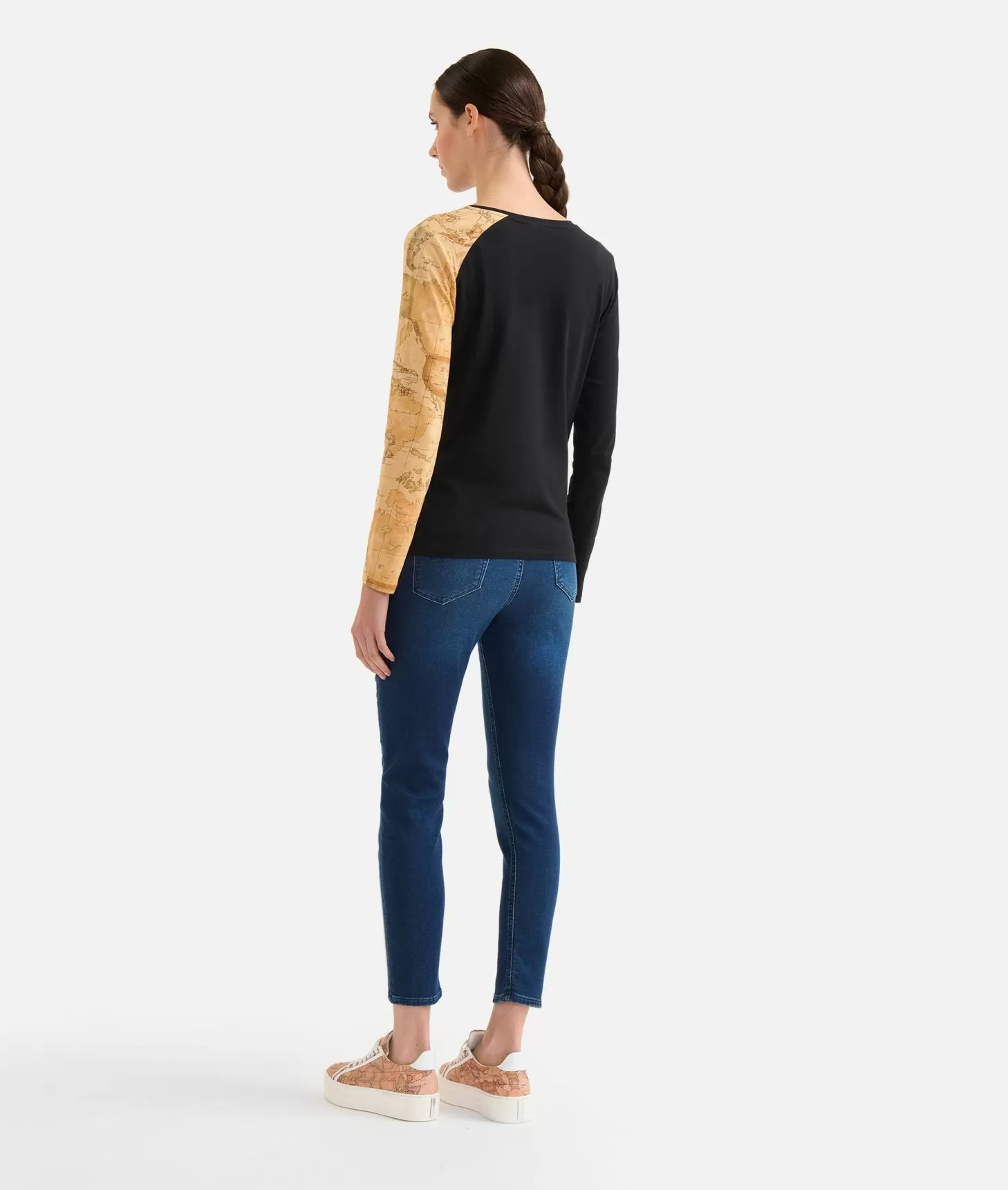 Alviero martini 1a classe T-shirt in jersey di cotone stretch con manica Geo Classic Nera Sconti questo mese