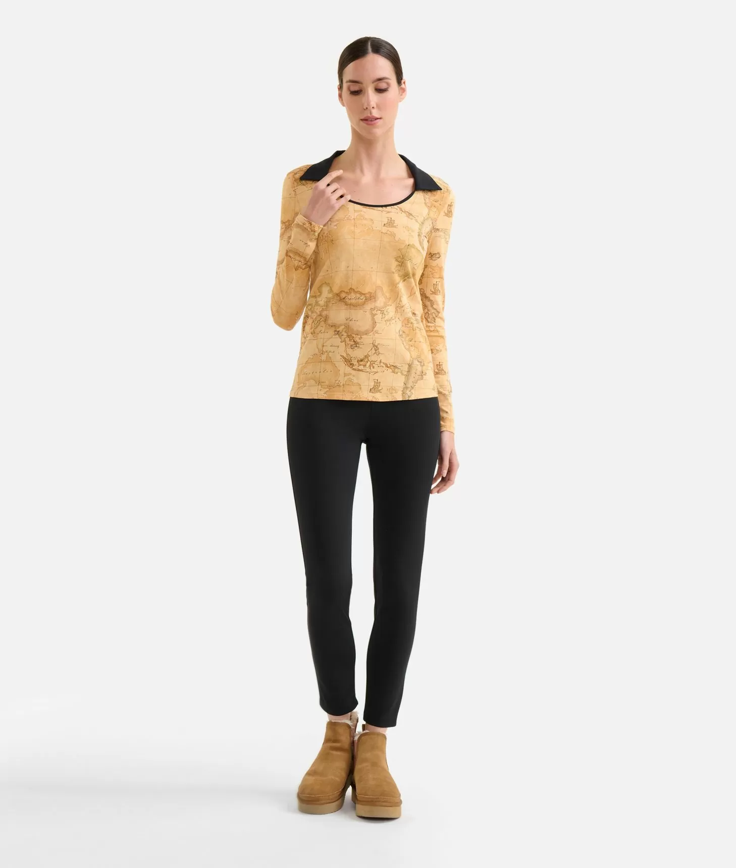 Alviero martini 1a classe T-shirt a maniche lunghe con colletto in jersey di cotone stretch Geo Classic Italy