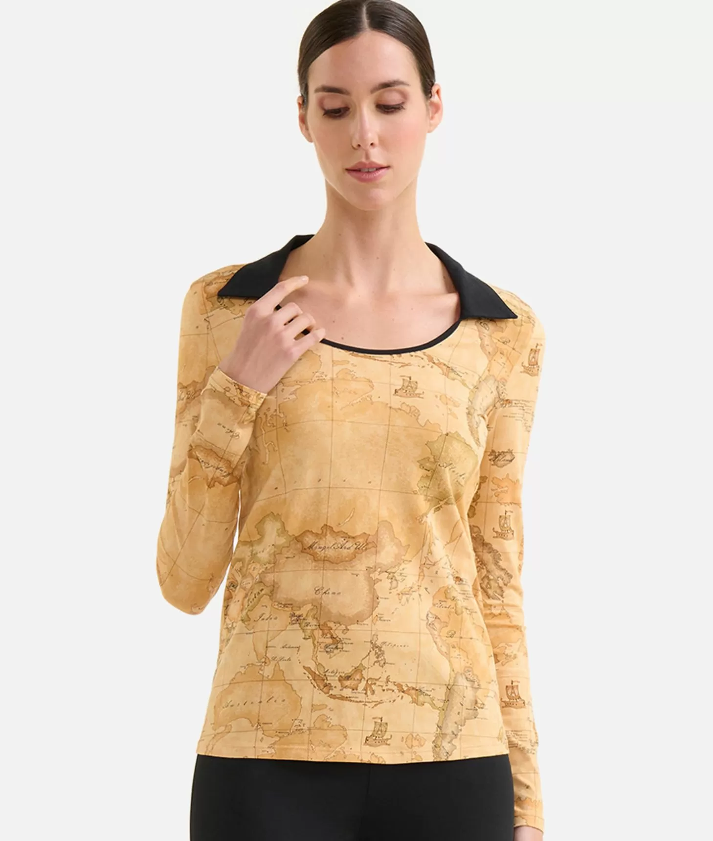 Alviero martini 1a classe T-shirt a maniche lunghe con colletto in jersey di cotone stretch Geo Classic Italy