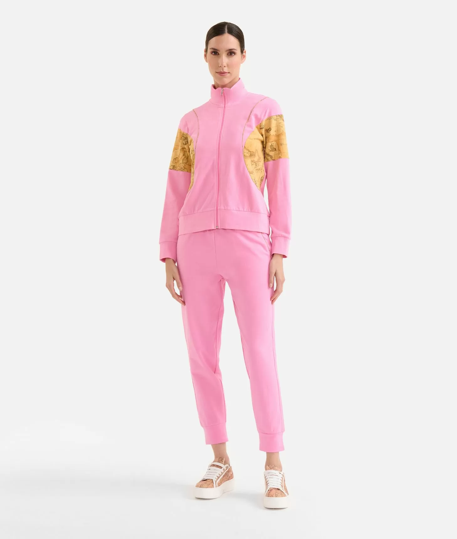 Alviero martini 1a classe Felpa con zip in cotone garzato stretch con inserti Geo Classic Rosa Confetto Promozione