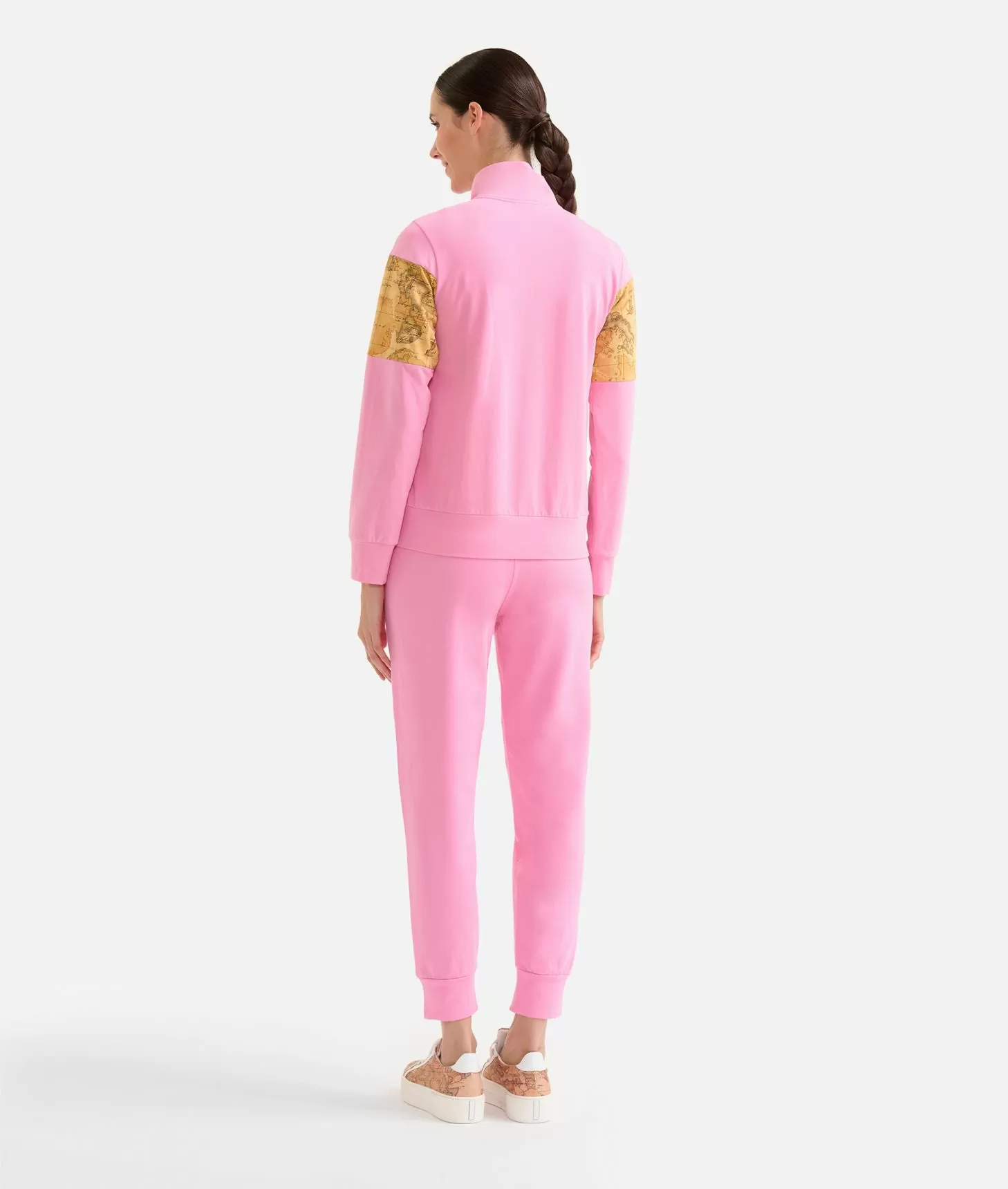 Alviero martini 1a classe Felpa con zip in cotone garzato stretch con inserti Geo Classic Rosa Confetto Promozione