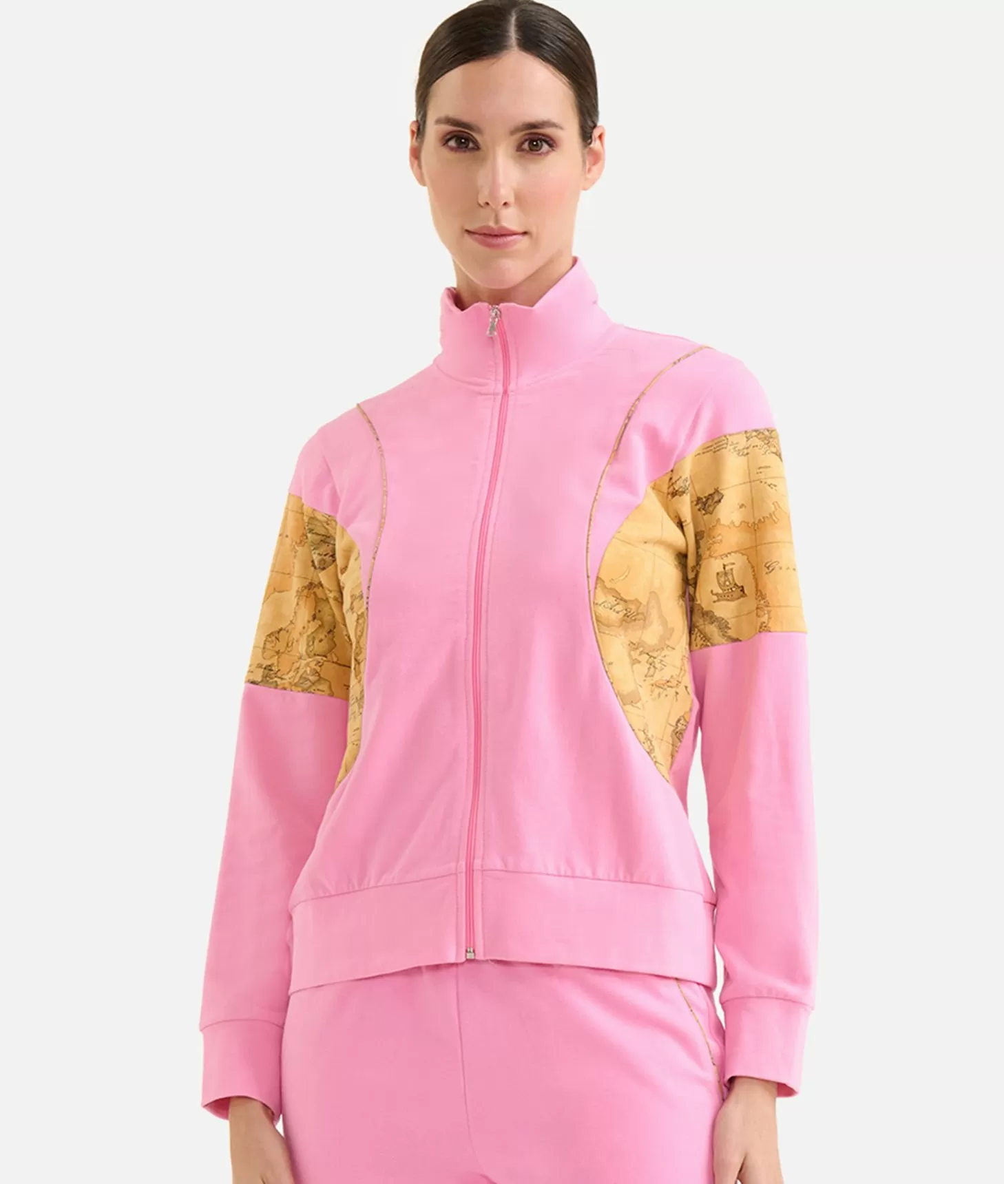 Alviero martini 1a classe Felpa con zip in cotone garzato stretch con inserti Geo Classic Rosa Confetto Promozione