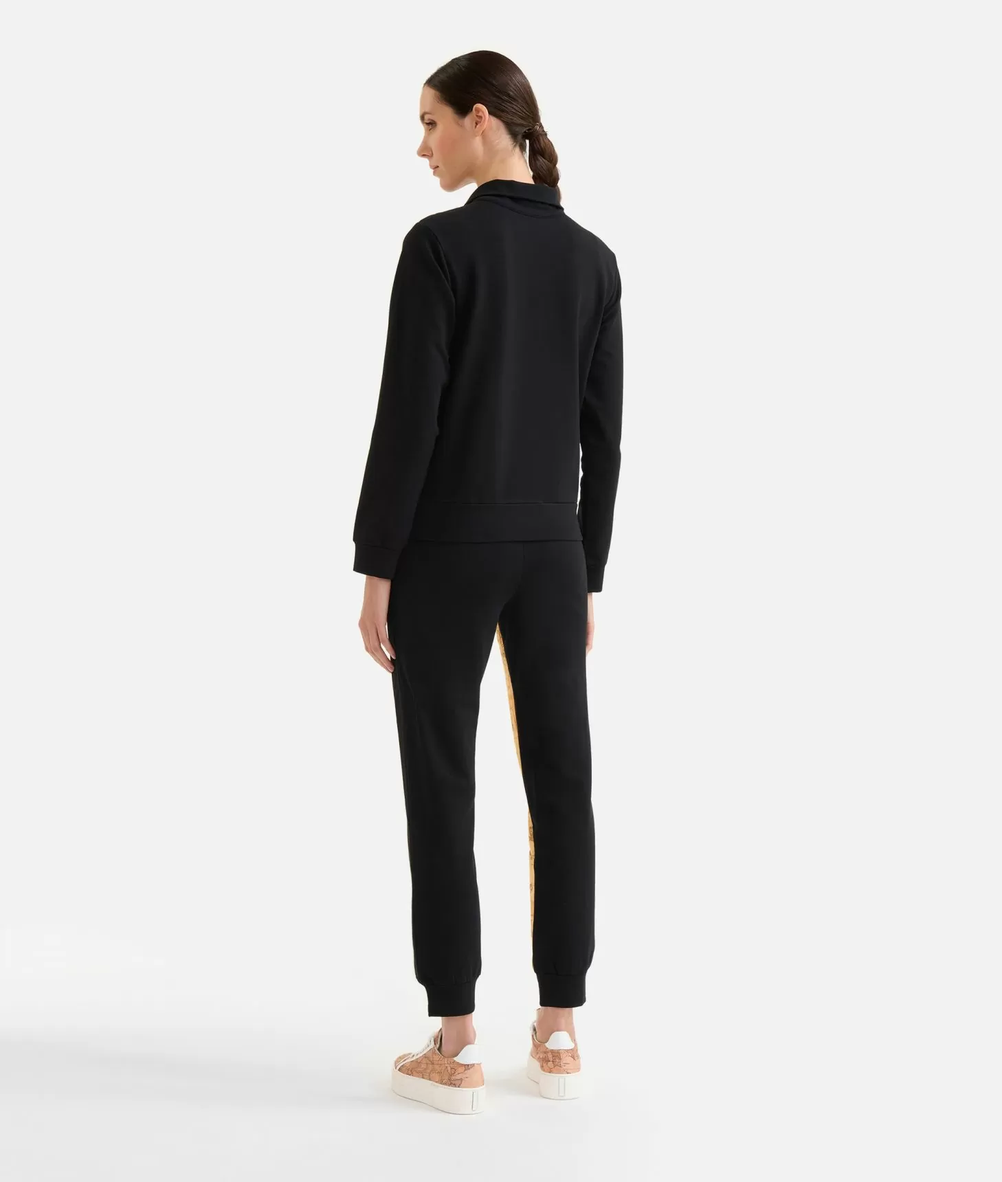 Alviero martini 1a classe Felpa in cotone garzato stretch con intarsio Geo Classic Nera Spedizione Gratuita