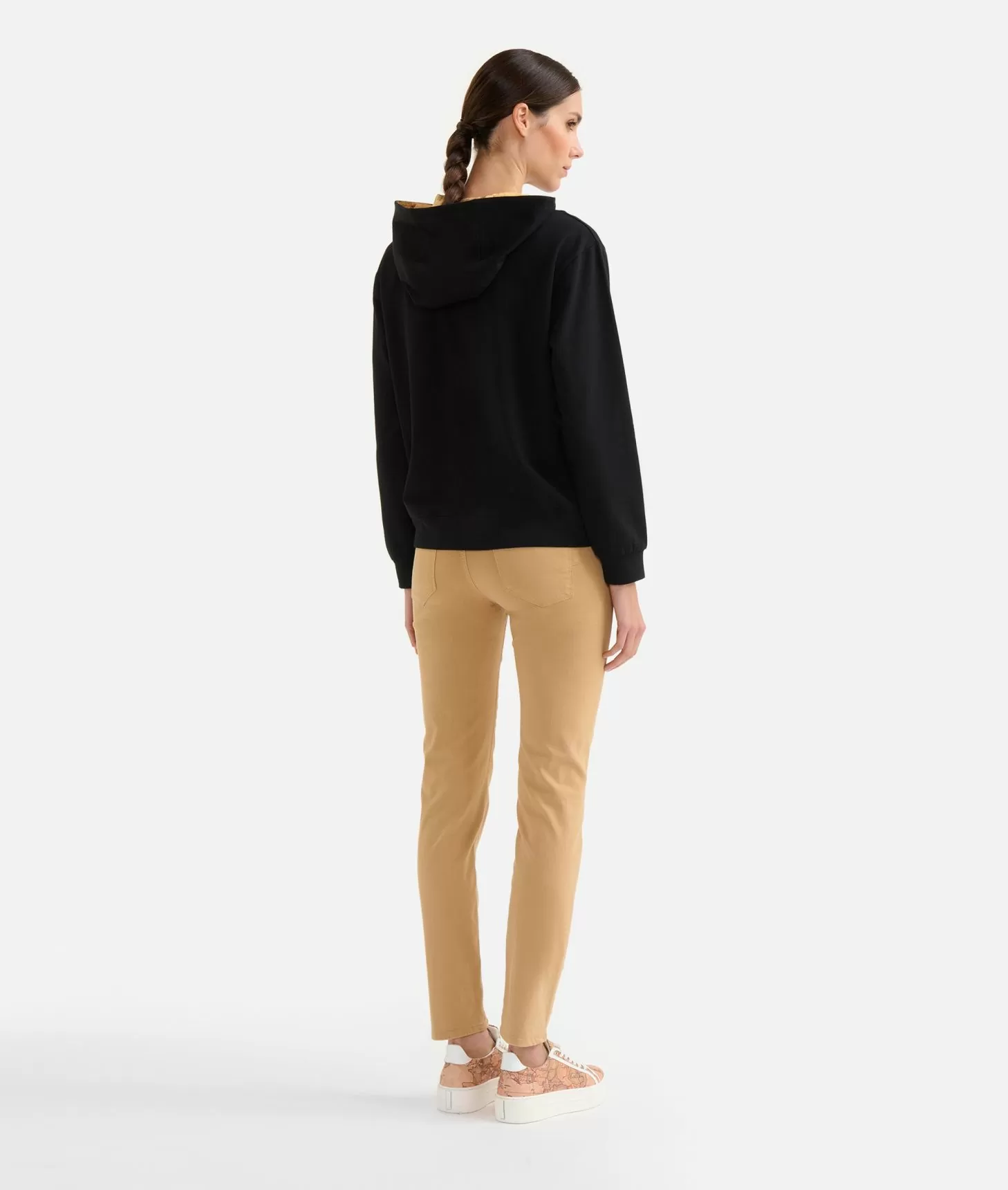 Alviero martini 1a classe Felpa in cotone garzato stretch con cappuccio Geo Classic Nera Negozi Online