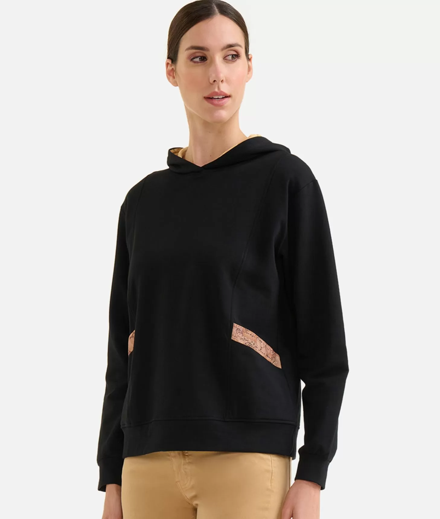 Alviero martini 1a classe Felpa in cotone garzato stretch con cappuccio Geo Classic Nera Negozi Online