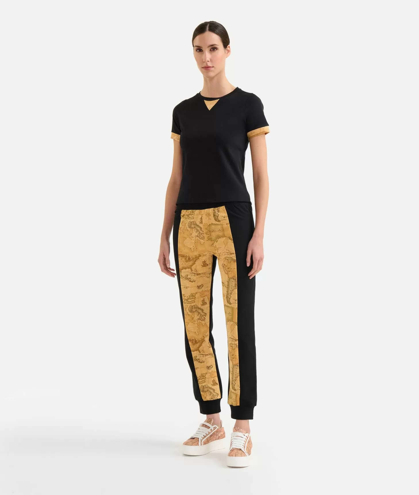 Alviero martini 1a classe Pantaloni in felpa garzata stretch con intarsio Geo Classic Neri Prezzo Ridotto