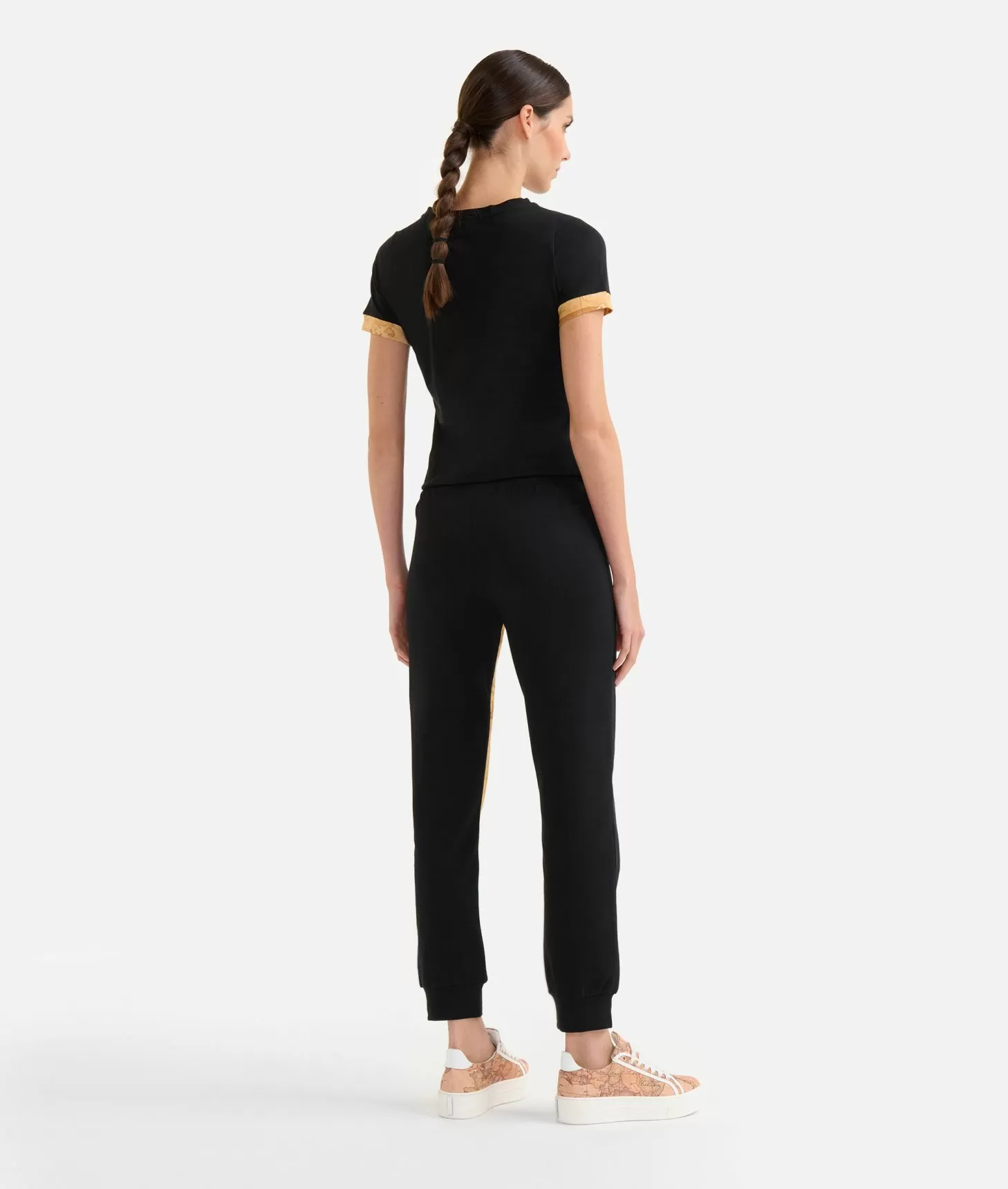 Alviero martini 1a classe Pantaloni in felpa garzata stretch con intarsio Geo Classic Neri Prezzo Ridotto
