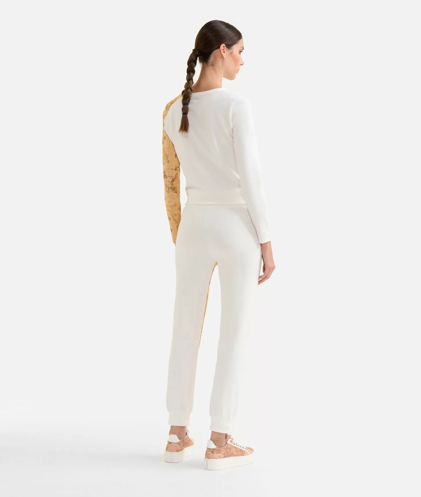 Alviero martini 1a classe Pantaloni in felpa garzata stretch con intarsio Geo Classic Avorio Sottocosto