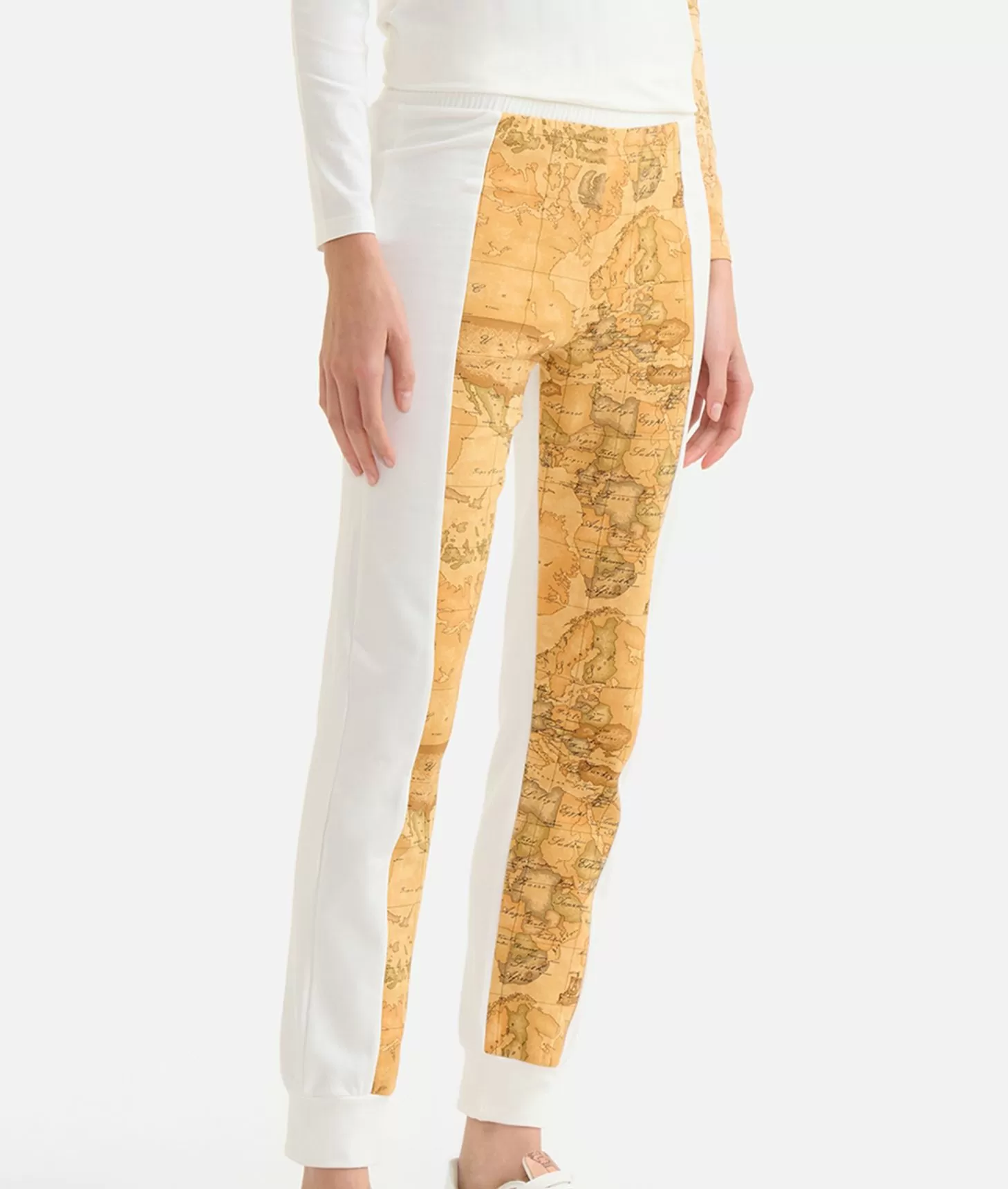 Alviero martini 1a classe Pantaloni in felpa garzata stretch con intarsio Geo Classic Avorio Sottocosto