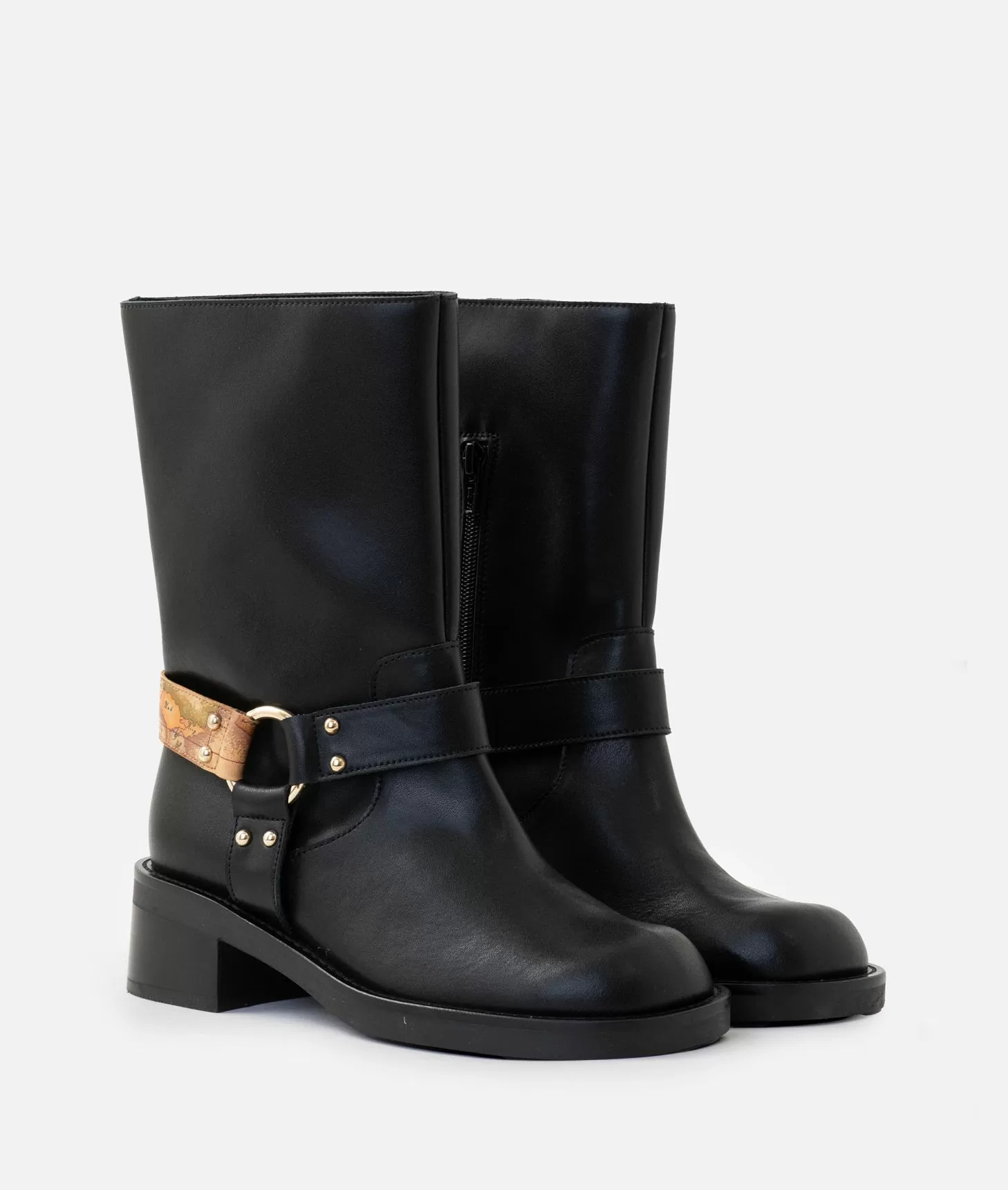 Alviero martini 1a classe Stivaletti biker in pelle liscia con dettaglio Geo Classic Neri Outlet