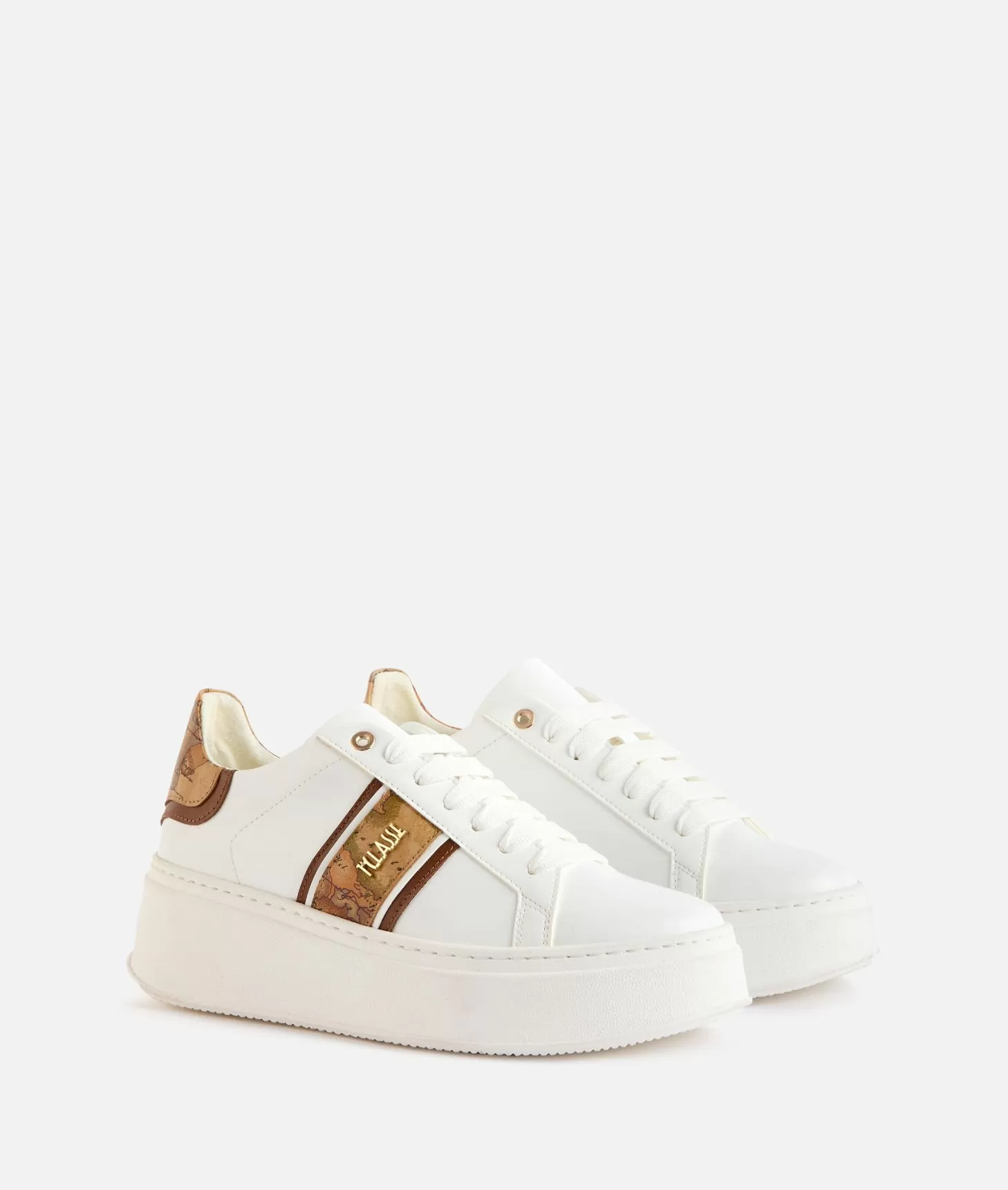 Alviero martini 1a classe Sneakers zeppate in eco nappa con banda Geo Classic Bianche Fino al 65% di sconto