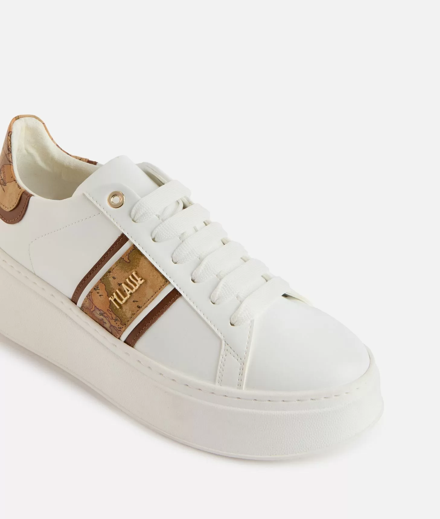 Alviero martini 1a classe Sneakers zeppate in eco nappa con banda Geo Classic Bianche Fino al 65% di sconto