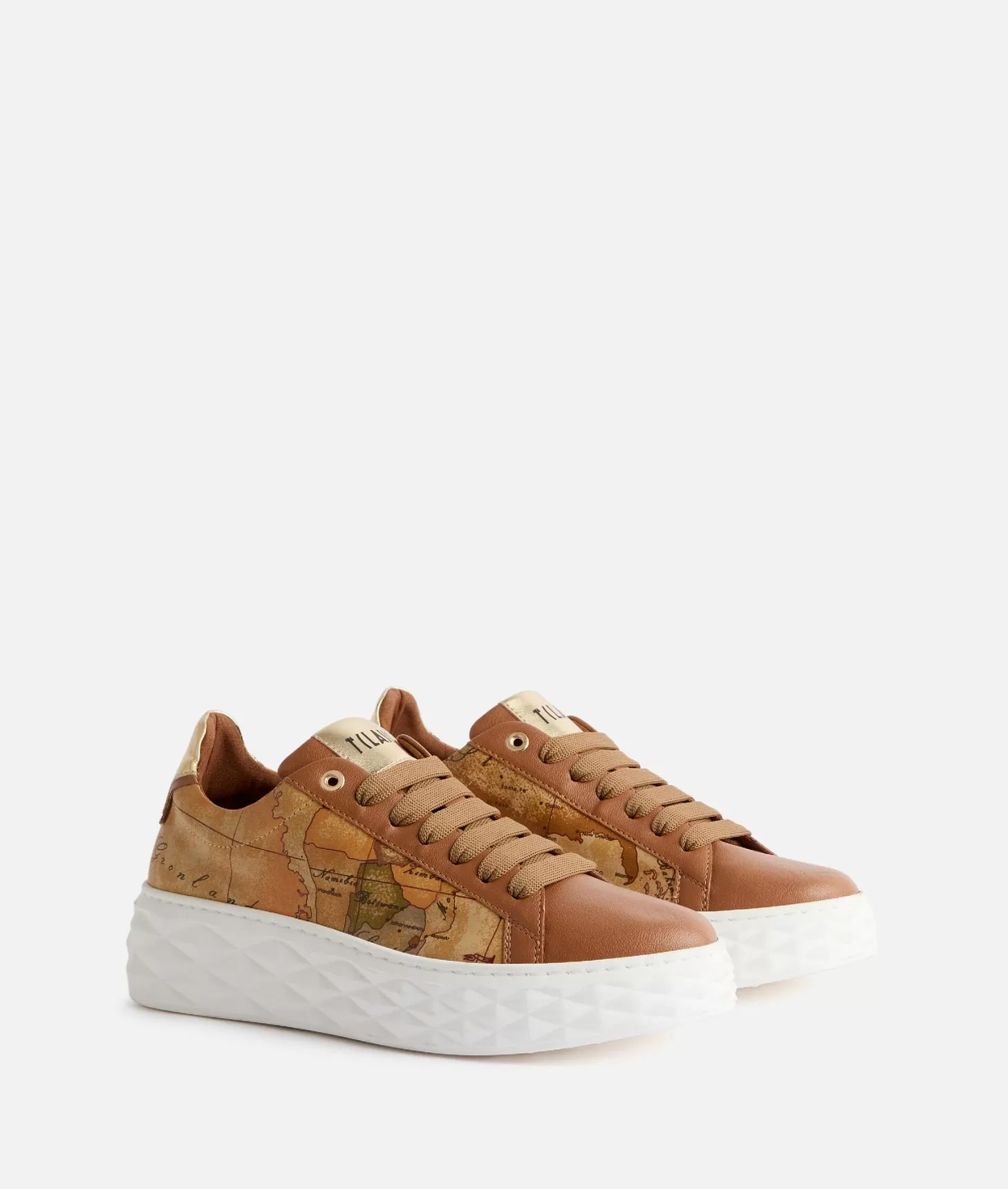 Alviero martini 1a classe Sneakers in eco nappa con lati Geo Classic Castagna Super sconto