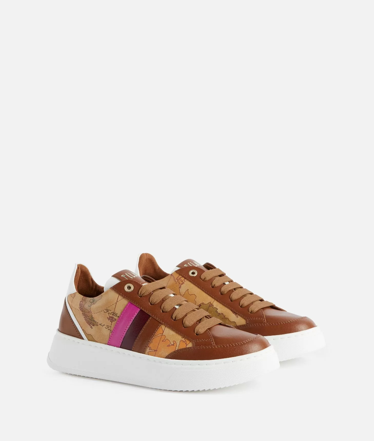Alviero martini 1a classe Sneakers in pelle liscia con bande laterali Castagna Trasporto libero internazionale