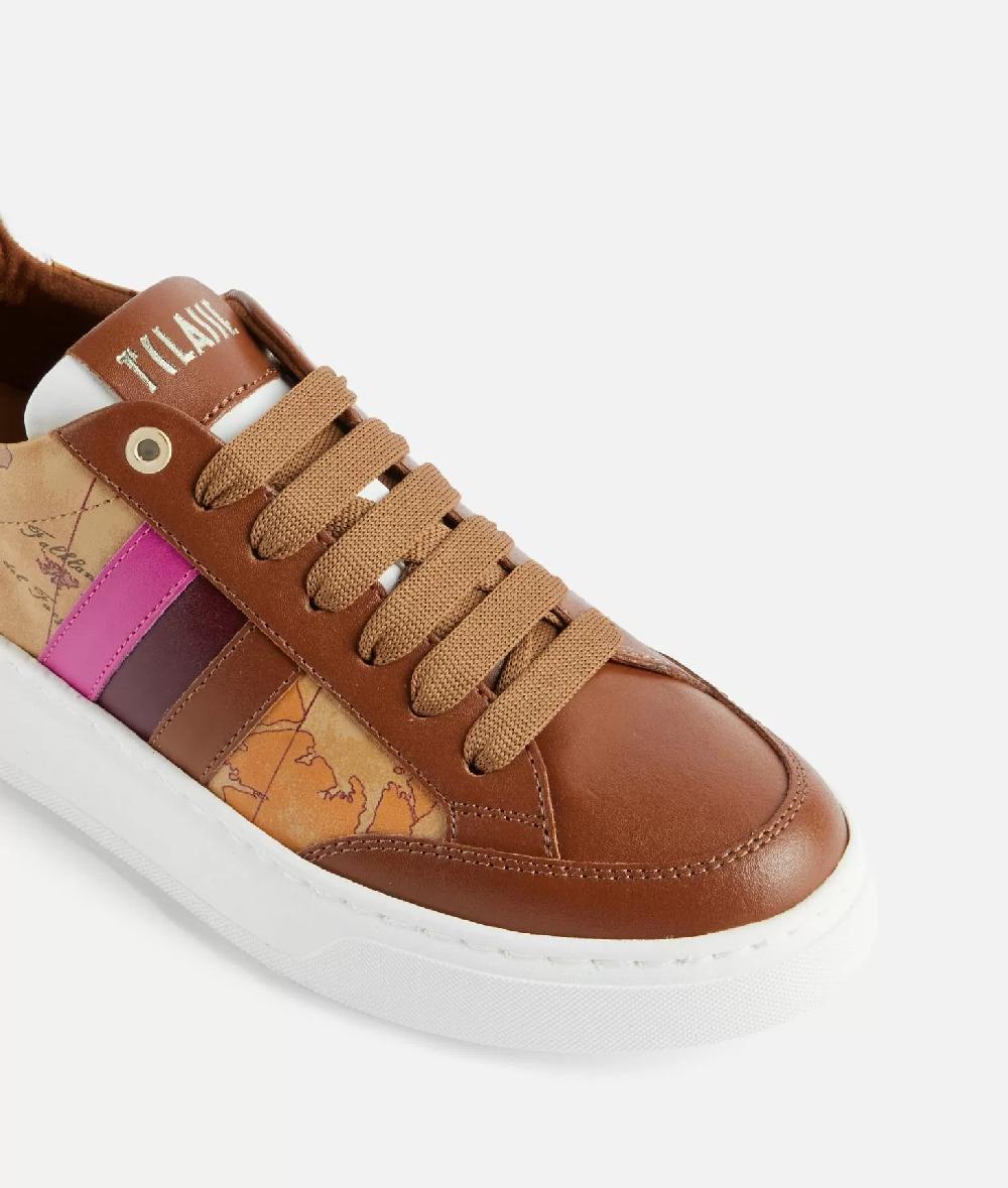 Alviero martini 1a classe Sneakers in pelle liscia con bande laterali Castagna Trasporto libero internazionale