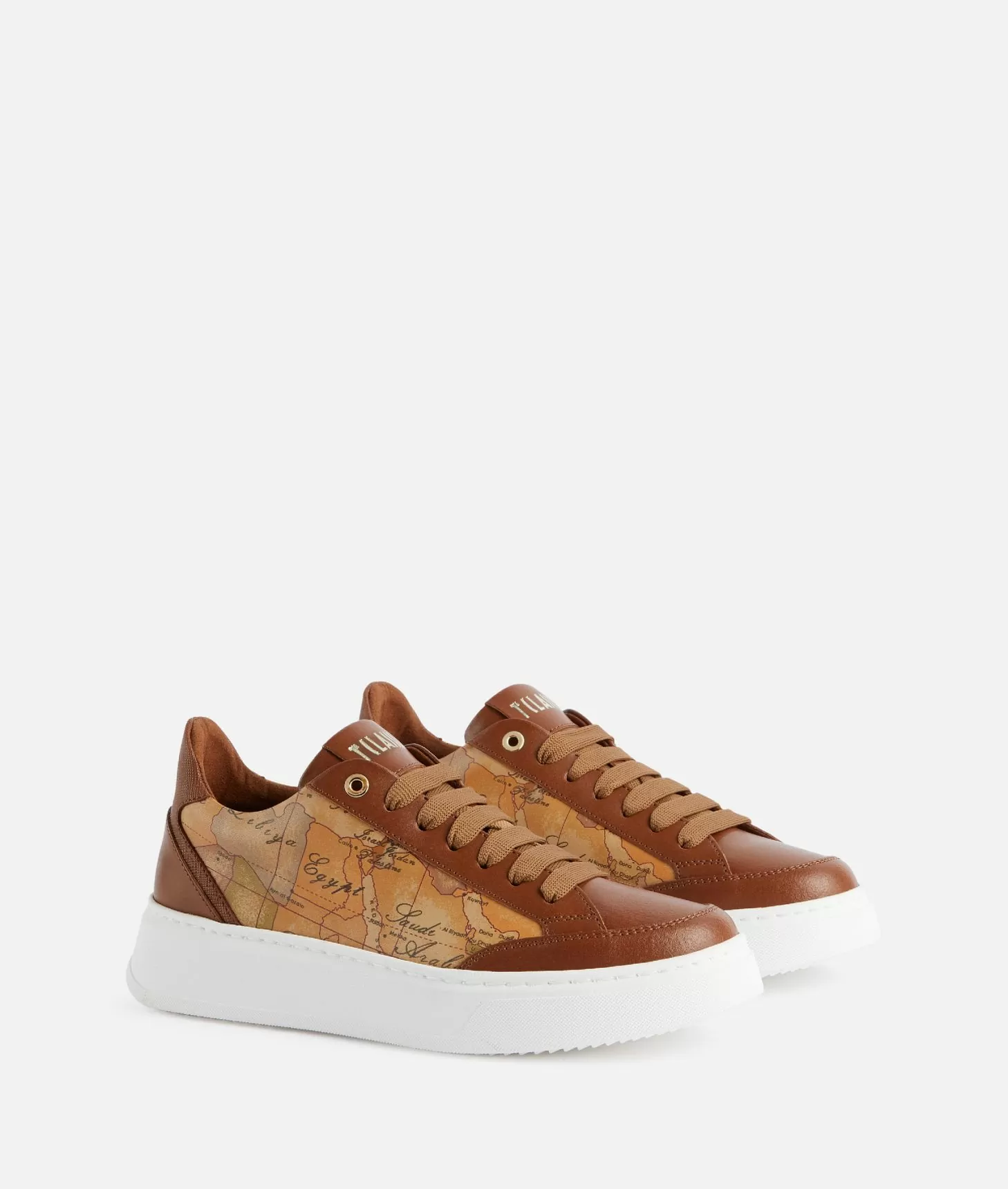 Alviero martini 1a classe Sneakers in pelle liscia con inserti Geo Classic e Saffiano Castagna Limitato a 3 giorni