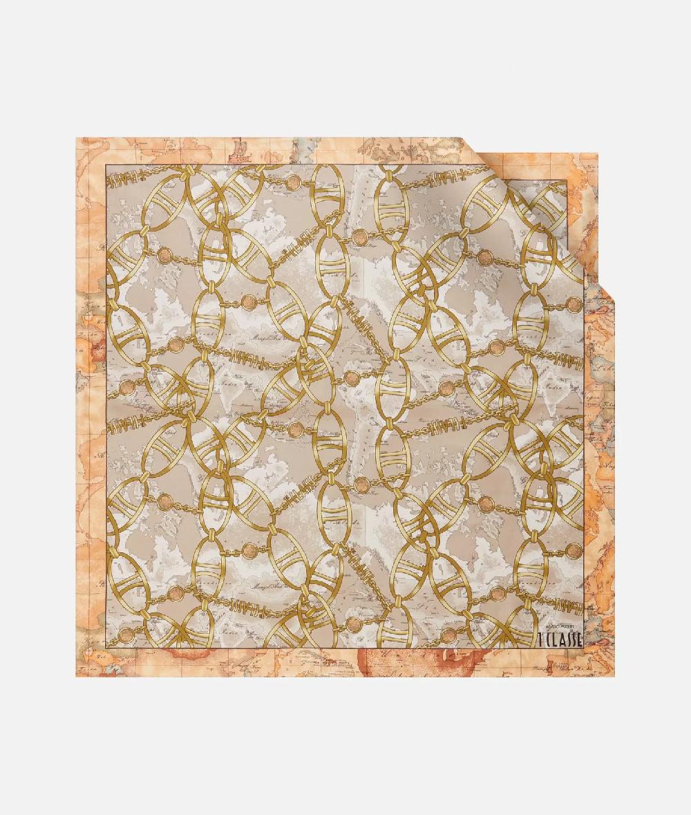Alviero martini 1a classe Foulard Geo Chain in seta 70x70 Taupe Chiaro Offerta speciale della fabbrica