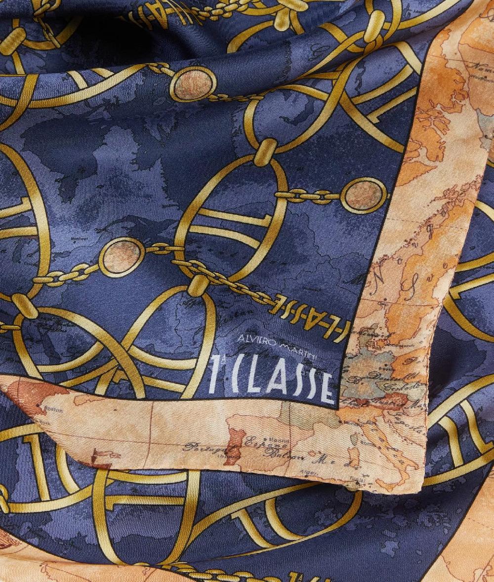 Alviero martini 1a classe Foulard Geo Chain in seta 70x70 Blu Zaffiro Fino al 55% di sconto